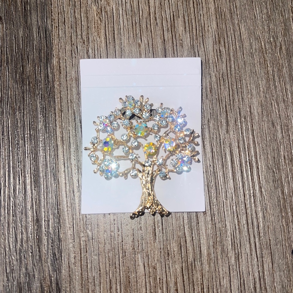 Gold Tree Brooch With Silver Studs